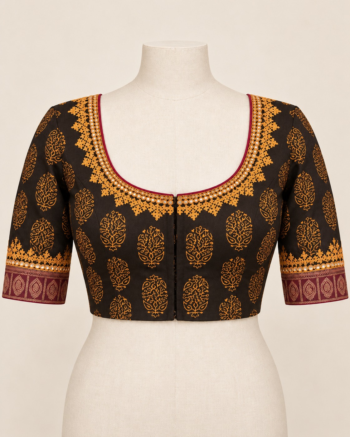Black & Gold Motifs blouse — front