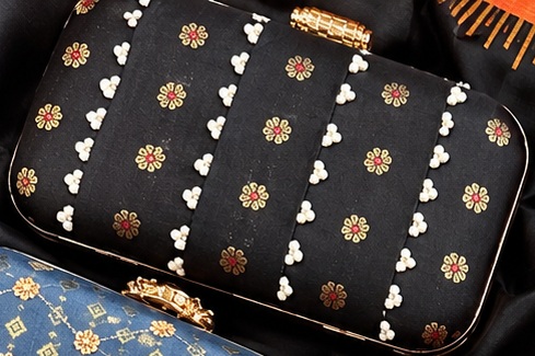 Black Kamalam Butta with Pearl Details clutch