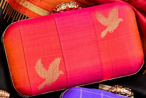 Kanakambaram Orange & Pink with Flying Birds clutch