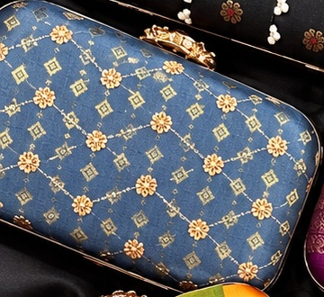Grey with Kulikan Design & Embroidered Florals clutch