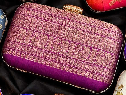 Plum Gold Brocade clutch