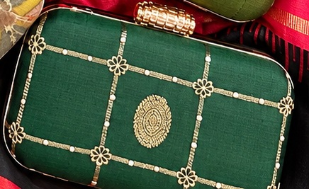 Bottle Green with Chakram Motif clutch