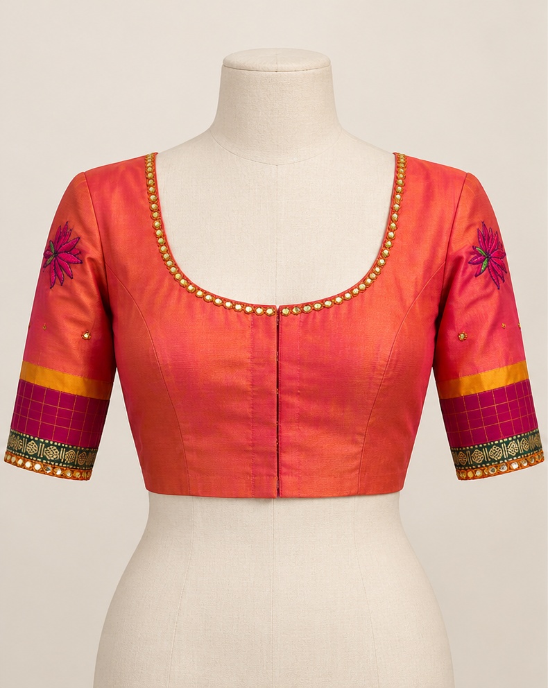 Orange & Pink Motifs blouse — front