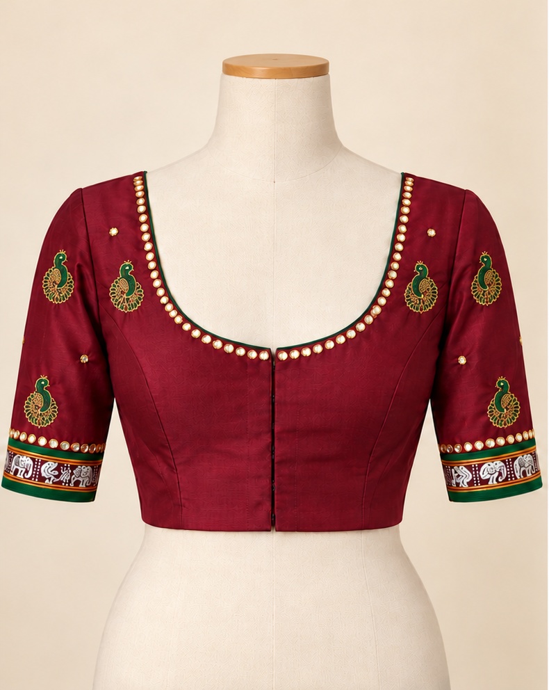 Deep Brown (Paaku) Embroidered blouse — front