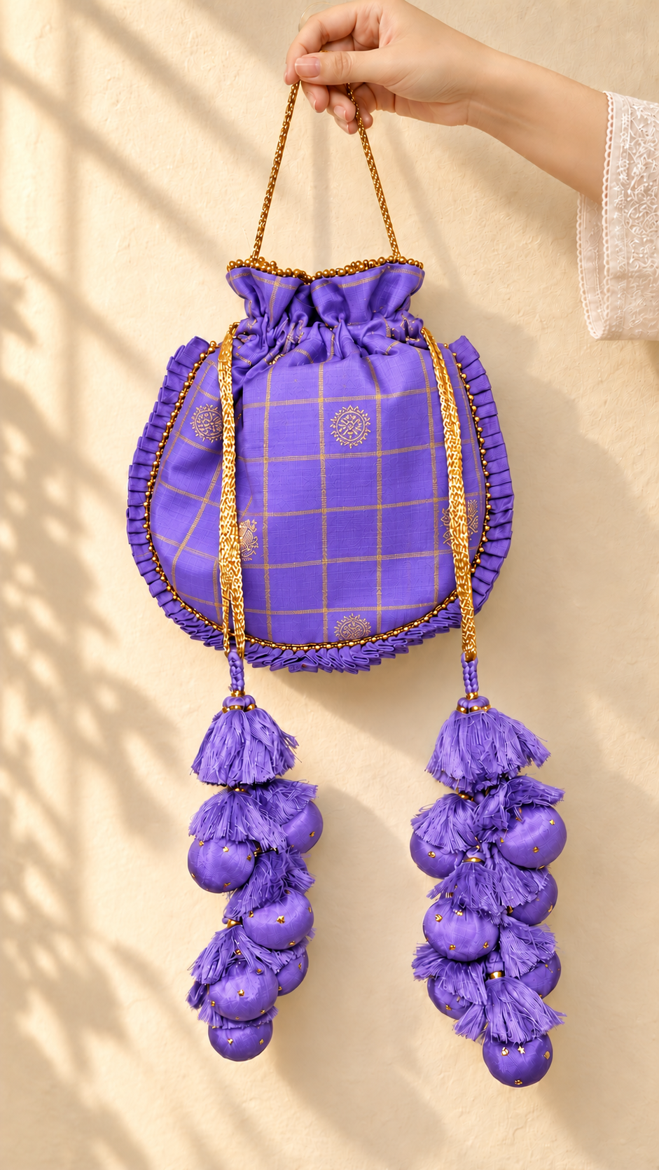 Lavender Potli — carrying view